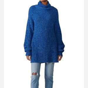 Free People Blue Cowl Neck Sweater